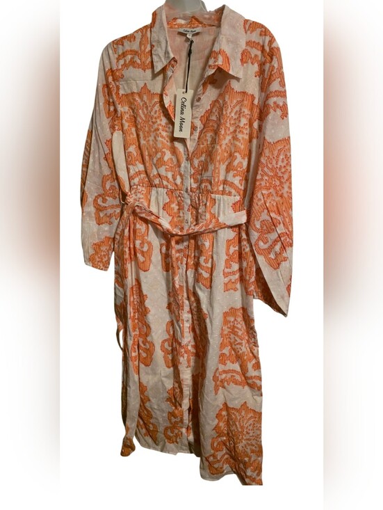 CELINA MOON Dresses & Skirts - NWT Celina Moon Orange & White Button-Front Midi Dress PTP 20.5